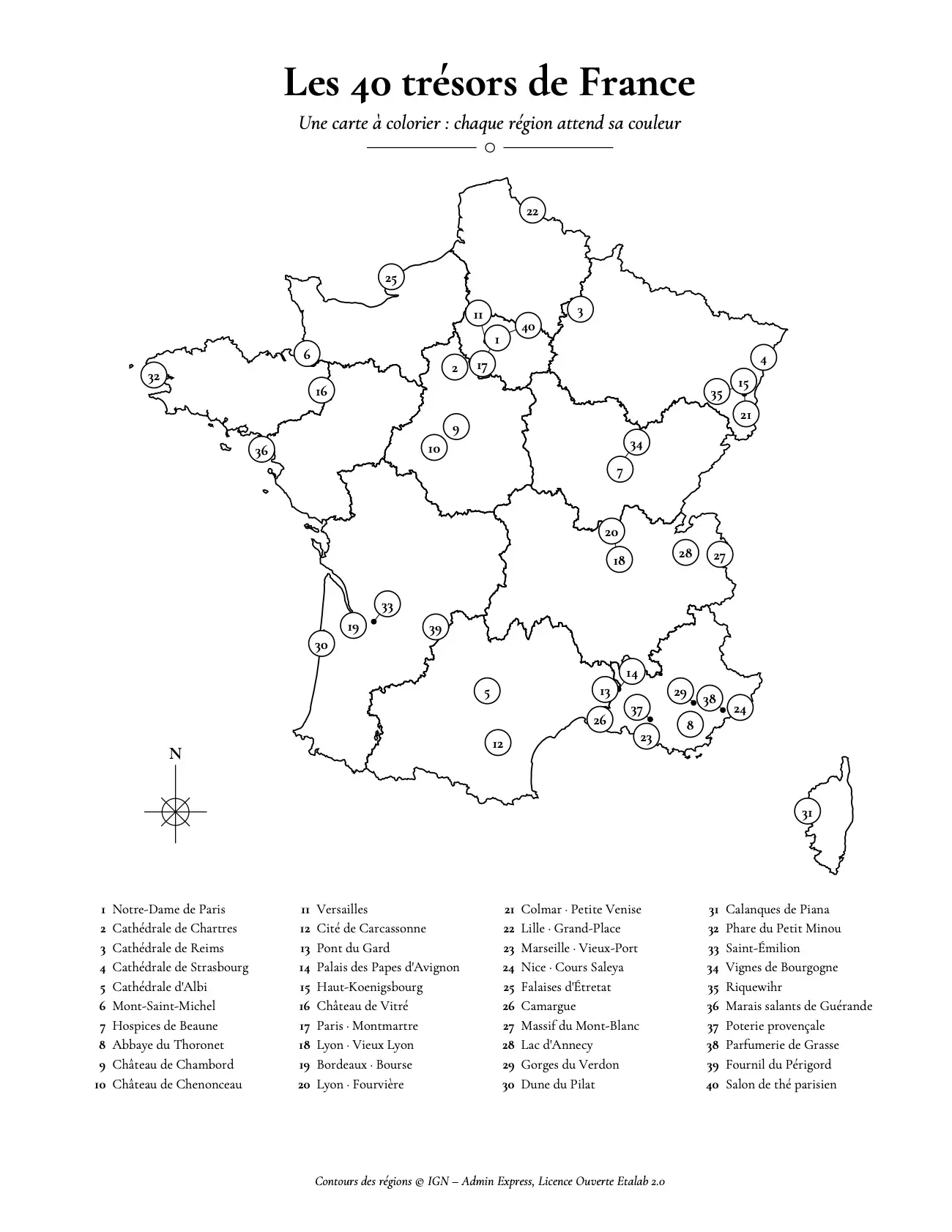 Carte « Les 40 trésors de France » situant chaque lieu