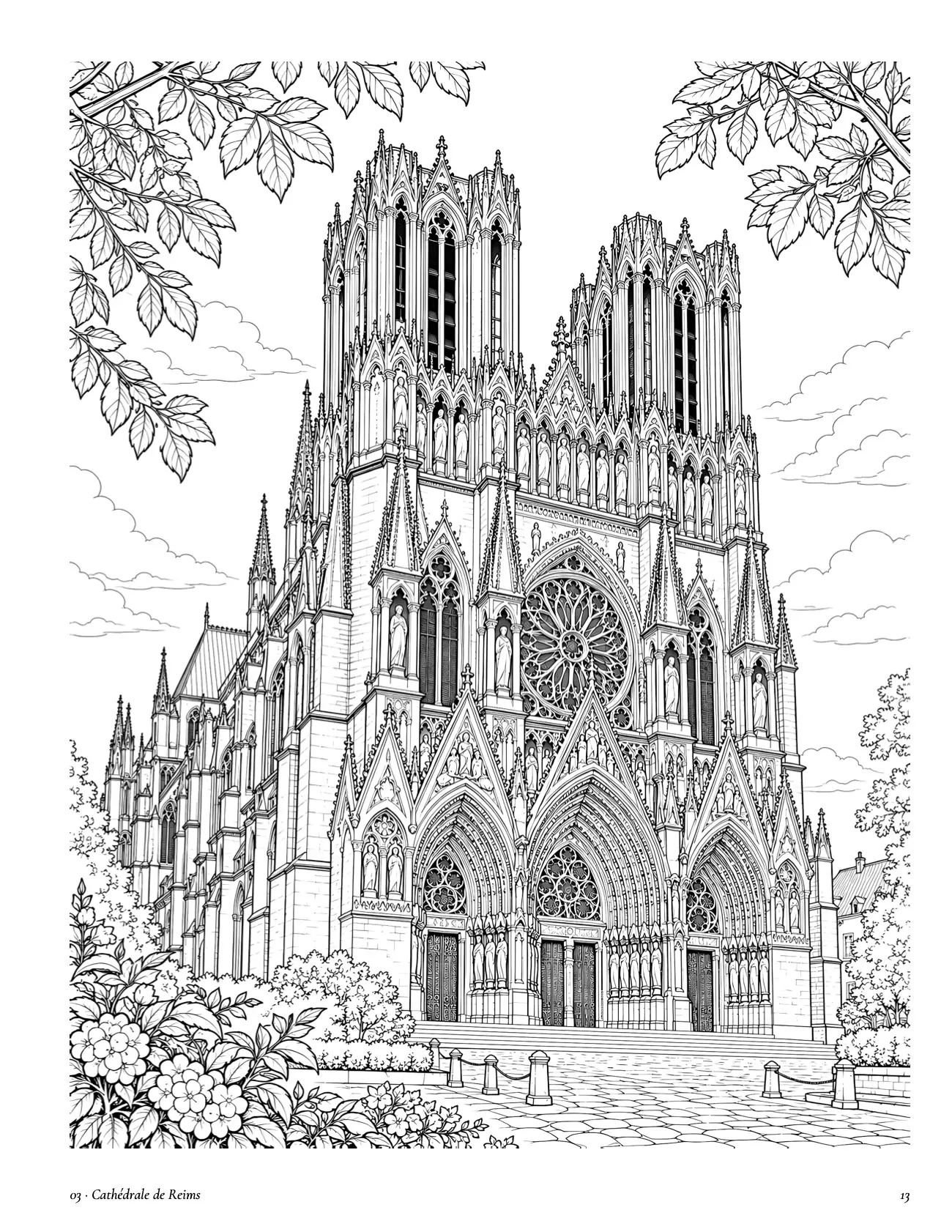 Planche à colorier : cathédrale de Reims